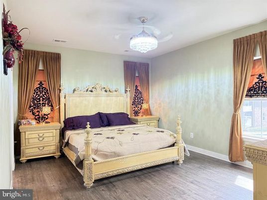 Bedroom, Chandelier, Interior, Wood Texture Flooring