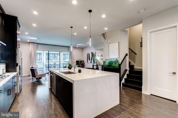 Interior, Kitchen, Pendant Lights, Recessed Lighting, Wood Texture Flooring