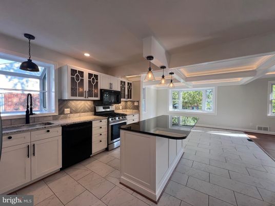 Interior, Kitchen, Marble, Pendant Lights, Recessed Lighting, Stainless Steel Appliances