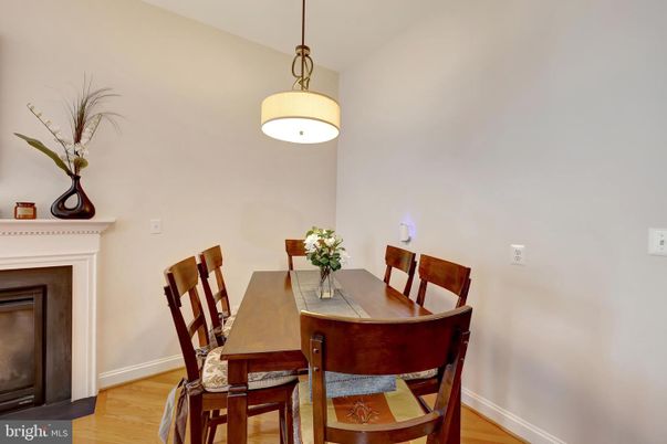 Dining room, Interior, Pendant Lights, Wood Texture Flooring