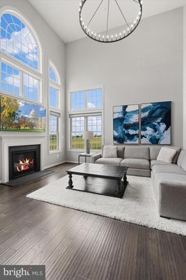 Fireplace, Interior, Living room, Pendant Lights, Wood Texture Flooring