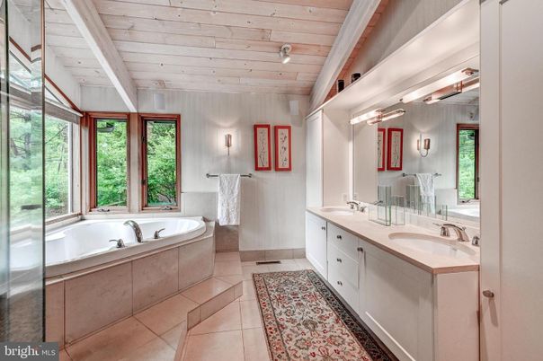 Bathroom, Dual Sink Vanities, Interior, Wooden Ceilings