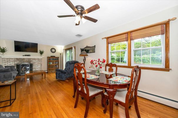Dining room, Fireplace, Interior, Wood Texture Flooring