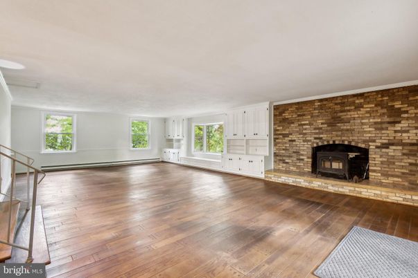Empty room, Fireplace, Interior, Stone Walls, Wood Texture Flooring