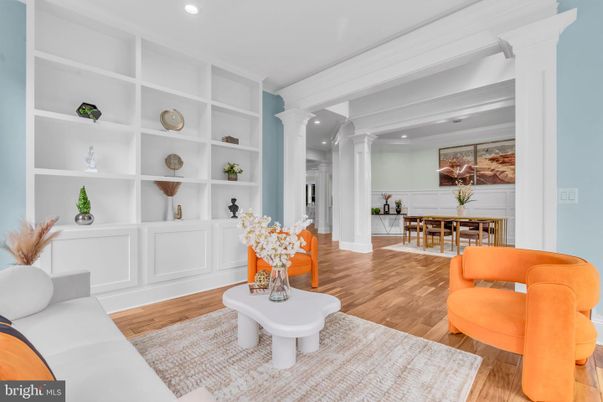 Dining room, Interior, Recessed Lighting, Wood Texture Flooring