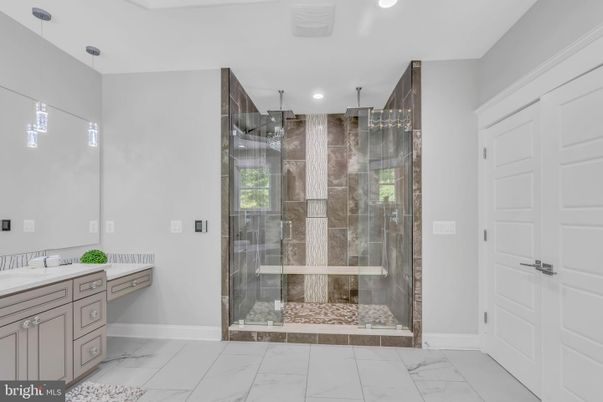 Bathroom, Glass Shower, Interior, Marble, Recessed Lighting