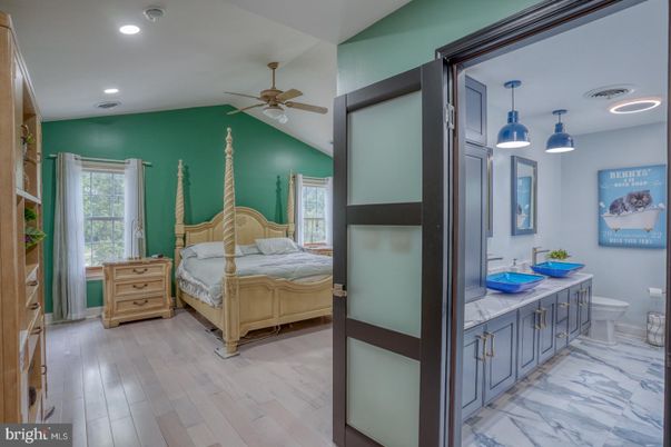 Bathroom, Bedroom, Interior, Marble, Recessed Lighting, Wood Texture Flooring