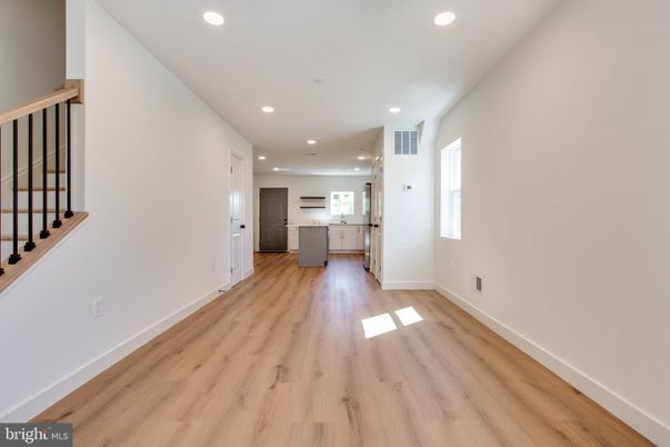 Empty room, Interior, Kitchen, Recessed Lighting, Wood Texture Flooring
