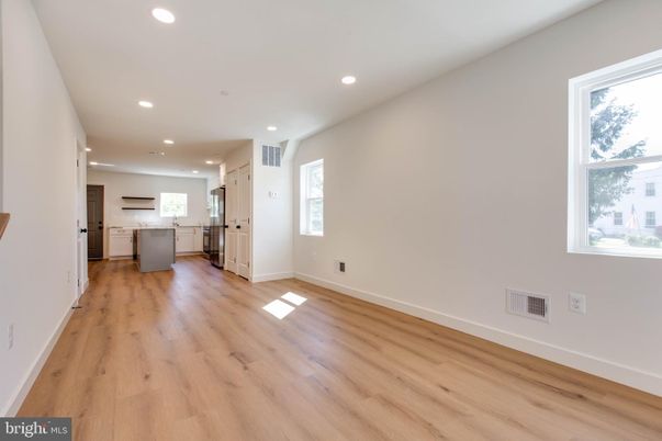 Empty room, Interior, Kitchen, Recessed Lighting, Wood Texture Flooring