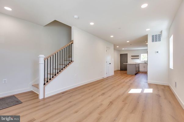 Empty room, Interior, Kitchen, Recessed Lighting, Wood Texture Flooring