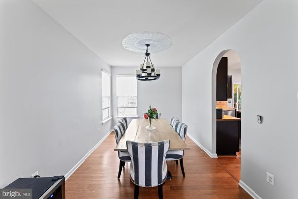 Dining room, Interior, Pendant Lights, Wood Texture Flooring