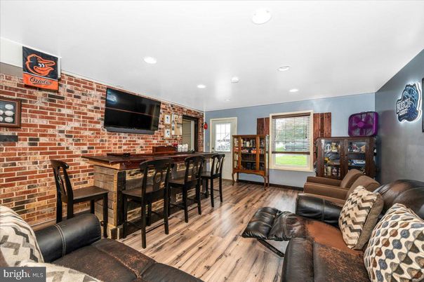 Interior, Recessed Lighting, Stone Walls, Wood Texture Flooring
