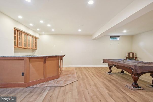Billiard Table, Game Room, Interior, Recessed Lighting, Wood Texture Flooring