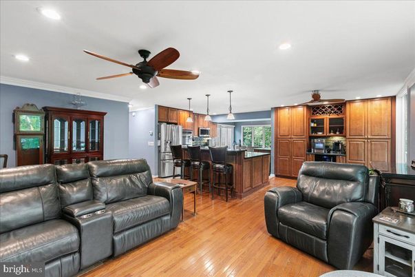 Interior, Kitchen, Living room, Recessed Lighting, Stainless Steel Appliances, Wood Texture Flooring