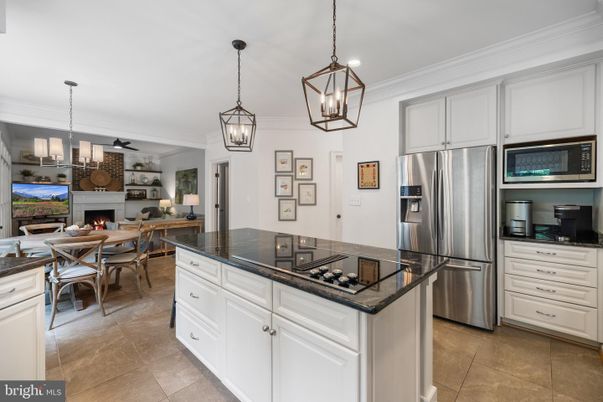 Dining room, Fireplace, Interior, Kitchen, Living room, Pendant Lights, Recessed Lighting, Stainless Steel Appliances