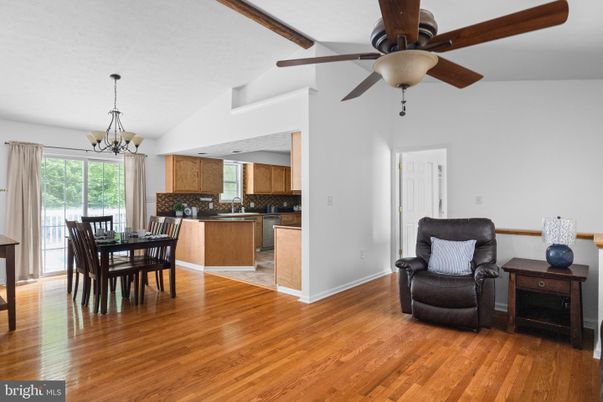Chandelier, Dining room, Interior, Kitchen, Pendant Lights, Wooden Beams, Wood Texture Flooring