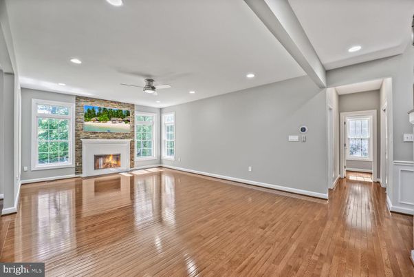 Empty room, Fireplace, Interior, Recessed Lighting, Wood Texture Flooring