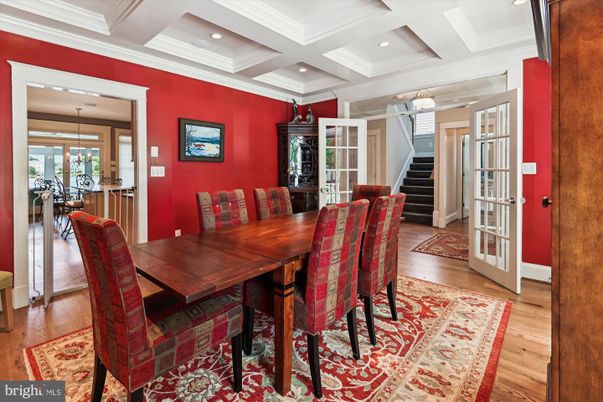 Dining room, Interior, Recessed Lighting, Wood Texture Flooring