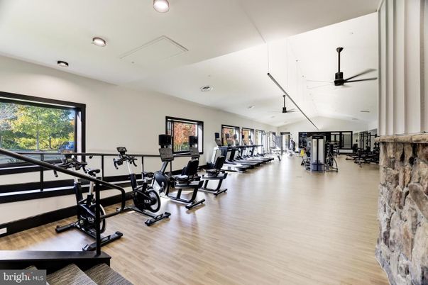 Fitness Equipment, Gym, Interior, Recessed Lighting, Wood Texture Flooring