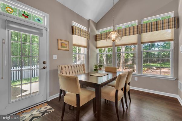 Dining room, Interior, Pendant Lights, Wood Texture Flooring