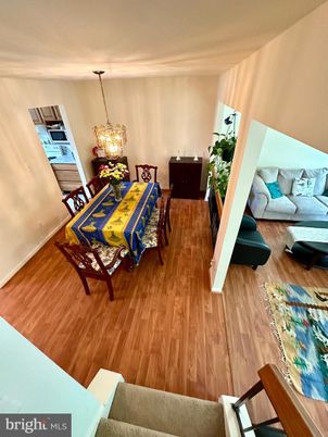 Dining room, Interior, Pendant Lights, Wood Texture Flooring