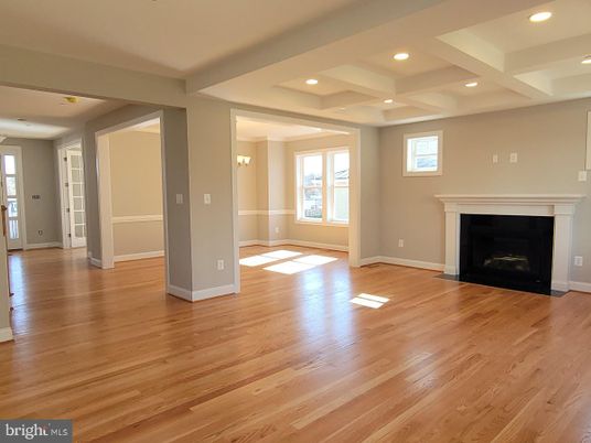 Empty room, Fireplace, Interior, Recessed Lighting, Wood Texture Flooring