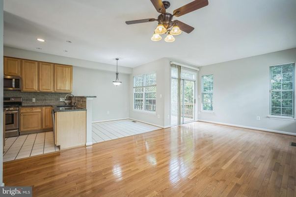 Empty room, Interior, Kitchen, Pendant Lights, Recessed Lighting, Wood Texture Flooring