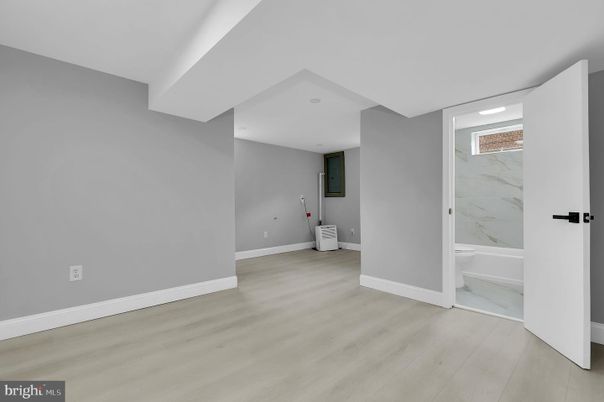 Bathroom, Empty room, Interior, Recessed Lighting, Wood Texture Flooring