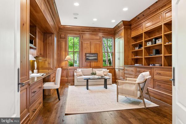 Home Office, Interior, Recessed Lighting, Wood Texture Flooring, Wooden Walls