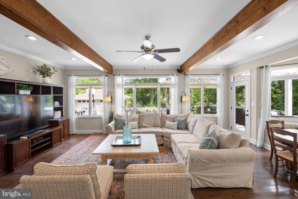 Dining room, Interior, Living room, Recessed Lighting, Wooden Beams, Wood Texture Flooring