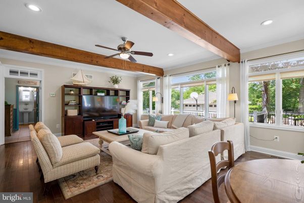 Interior, Living room, Recessed Lighting, Wooden Beams, Wood Texture Flooring