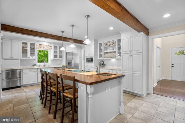 Interior, Kitchen, Pendant Lights, Recessed Lighting, Stainless Steel Appliances, Wooden Beams
