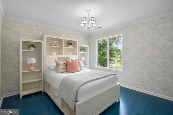Bedroom, Chandelier, Interior, Wood Texture Flooring