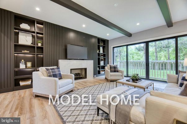 Fireplace, Interior, Living room, Recessed Lighting, Wooden Beams, Wood Texture Flooring