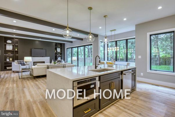 Fireplace, Interior, Kitchen, Living room, Pendant Lights, Recessed Lighting, Stainless Steel Appliances, Wood Texture Flooring