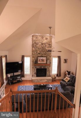 Fireplace, Interior, Living room, Stone Walls, Wood Texture Flooring