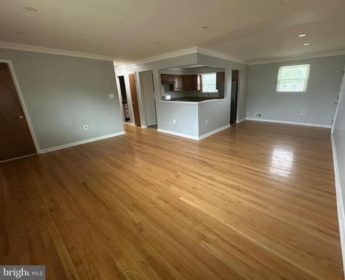 Empty room, Interior, Kitchen, Recessed Lighting, Wood Texture Flooring
