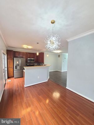 Interior, Kitchen, Pendant Lights, Stainless Steel Appliances, Wood Texture Flooring