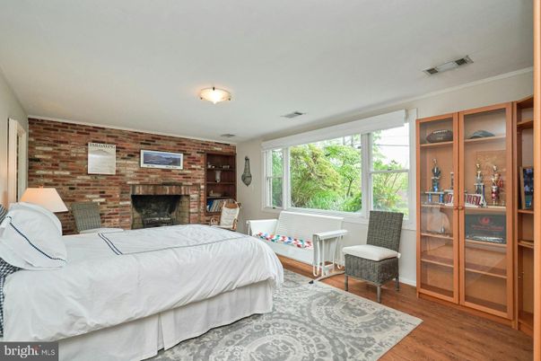 Bedroom, Fireplace, Interior, Stone Walls, Wood Texture Flooring