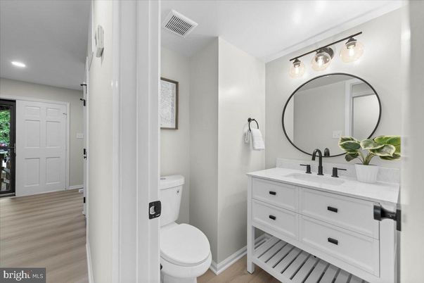 Bathroom, Interior, Recessed Lighting, Wood Texture Flooring
