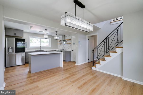 Chandelier, Interior, Kitchen, Pendant Lights, Recessed Lighting, Wood Texture Flooring