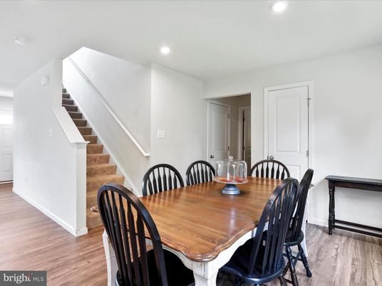 Dining room, Interior, Recessed Lighting, Wood Texture Flooring