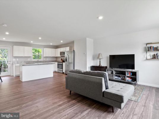 Interior, Kitchen, Living room, Recessed Lighting, Stainless Steel Appliances, Wood Texture Flooring