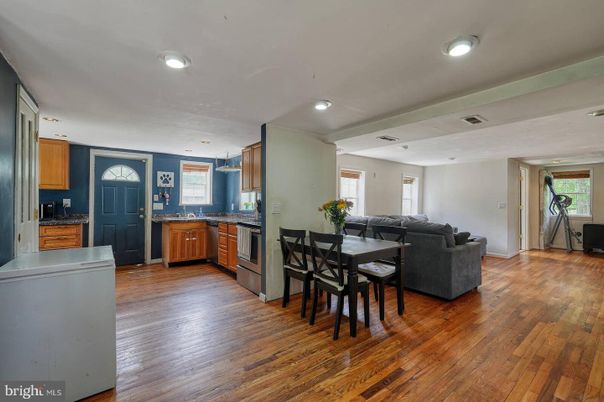 Dining room, Interior, Kitchen, Living room, Recessed Lighting, Wood Texture Flooring