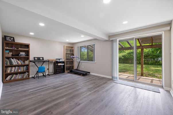 Fitness Equipment, Home Office, Interior, Recessed Lighting, Wood Texture Flooring