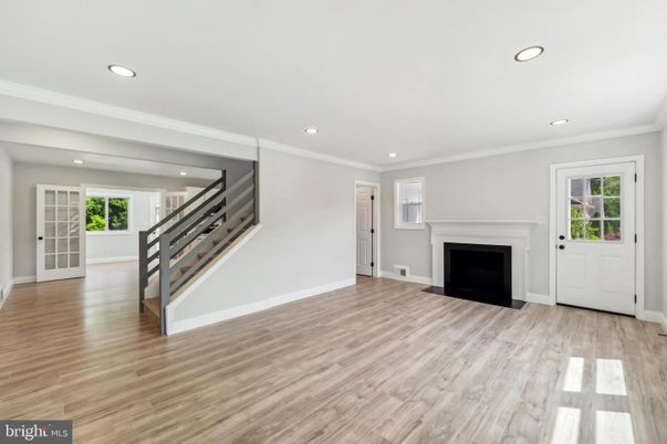 Empty room, Fireplace, Interior, Recessed Lighting, Wood Texture Flooring