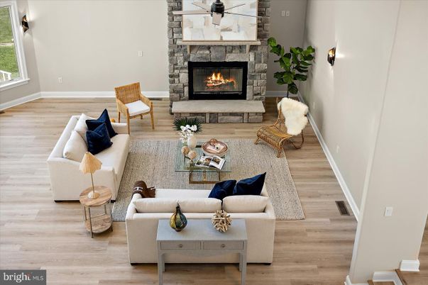 Fireplace, Interior, Living room, Stone Walls, Wood Texture Flooring