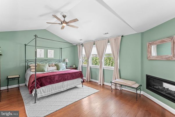 Bedroom, Fireplace, Interior, Wood Texture Flooring
