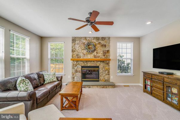 Fireplace, Interior, Living room, Recessed Lighting, Stone Walls