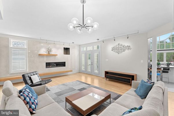Fireplace, Interior, Living room, Pendant Lights, Wood Texture Flooring